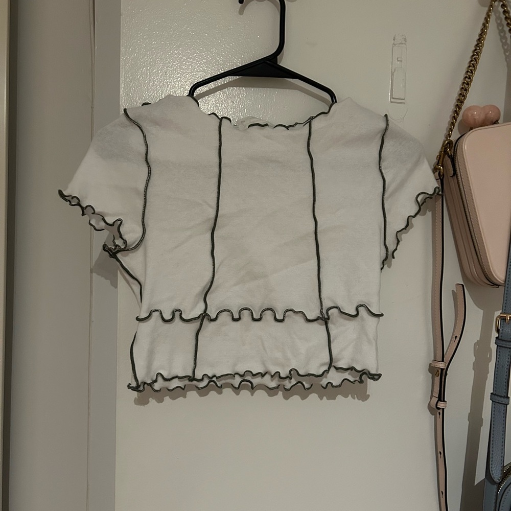 Urban Outfitters Urban Renewal White Lettuce Trim Crop Top